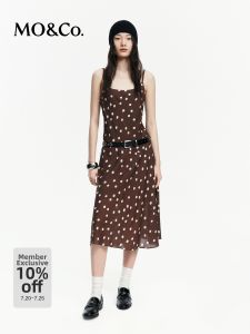 MO&Co. | Retro Polka Dot Silk Double Crepe Bias Cut Fitted Dress