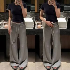 American Style Drawstring Wide Leg Pants Womens Casual High Waist Slimming Loose Drapey Straight Leg Sweatpants