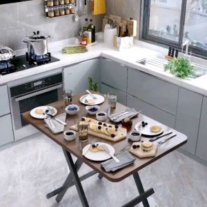 𝗢𝘂𝗿𝗛𝗼𝗺𝗲🏠 โต๊ะกินข้าว โต๊ะพับ โต๊ะอาหาร โต๊ะทานข้าว โต๊ะไม้พับได้ โต๊ะในครัว โต๊ะกินข้าว โต๊ะวางของ, โต๊ะไม้ลายหินอ่อน