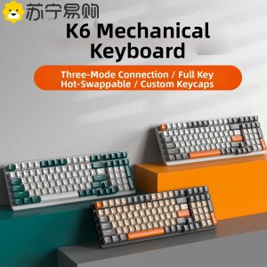 Wireless Mechanical Keyboard 100 Keys Three Modes Bluetooth Blue Red Axis for Notebook Apple Mac 1669W Iboann K6 Model