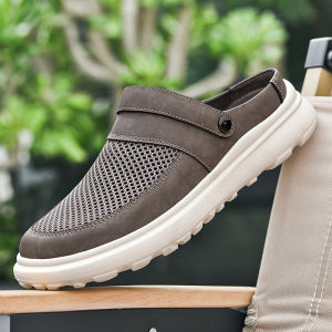 Mens Breathable Mesh Slip-On Sandals Summer Outdoor Beach Shoes Lazy Persons Slipper Flat Heel Comfortable Rubber Sole
