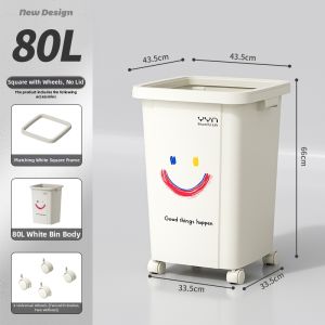 Covered High Capacity Large Square Trash Can With Wheels