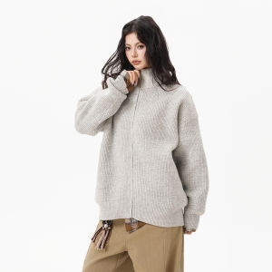 BWKA | Dual Zip Stand Collar Cleanfit Loose Premium Knitted Jacket