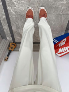 White Micro Flared Ice Silk Mens Summer Thin CleanFit West Pants Drapey High-End Straight Casual Long Trousers