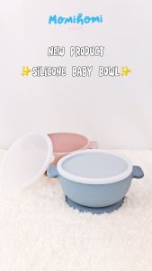 Momi Homi SET MPASI Mangkuk Piring Sillicone & Sendok Stainless Suction BPA FREE Anti Slip