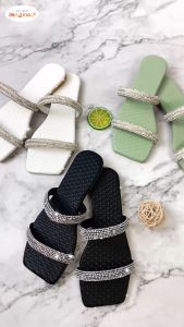 Dép lê nữ- Dép nữ quai ngang 2 dây Đính đá thời trang có big size 42 43 Depvashock MS 282