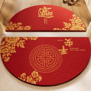 Indoor Outdoor Half Circular Silk Loop Door Mat Anti Slip Dust Removal Entrance Rug Red Pad Home Use Mat for Front Door