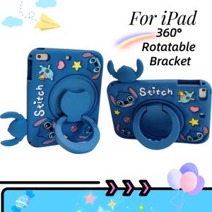 Cute Stitch Cartoon Case For iPad Air4/Air5/Pro 11/iPad 9.7 /iPad 10.2/iPad Mini6 Case Soft Silicone iPad Skin With 360° Rotatable Bracket and shoulder strap(Blue)