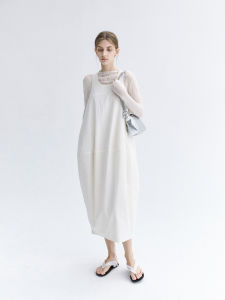 TAGEECHITA Minimalist Cotton Sleeveless U-Neck Vest Dress Flower Bud Silken Long Dress for Women City Commuting Spring Summer Autumn