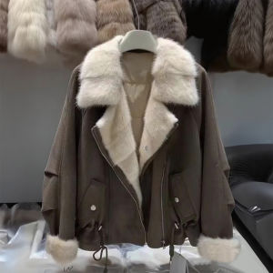 XUECAIQI | Warm Brown Fur Collar Parka Jacket