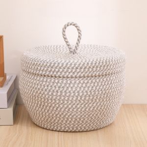 Home Desktop Miscellaneous Storage Basket Multi-purpose Hand Woven Cotton Rope Material Snacks Cosmetics Stationery Storage Box