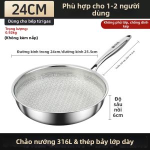 RONGCHUAN | Chảo Inox 316 Cấp Thực Phẩm Không Tráng Men