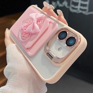 Cute Creative Acrylic Phone Case with Card Holder And Hidden Stand for Apple 16Promax 15Pro 14Plus 13IP 12 Phones Female Ins Style