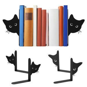 2Pcs Peeping Cat Shape Metal Bookends Decorative Desktop Book Ends Versatile Stable Base Bookshelf Bookends for Home Office