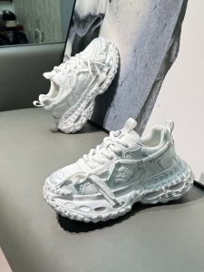 Mens Sporty Mesh Tire Sole Shoes Spring Summer New Style Thick Bottom Heightening Casual Leisure Dad Shoes Leather Splicing