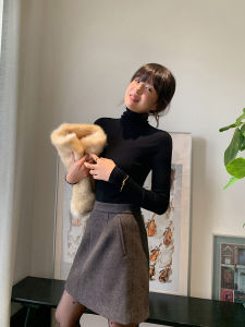 ADA MISS Simple Versatile Thickened A-Line Mini Skirt Womens Winter New Style Acetate Wool Barley Texture Commute Polyester Blend