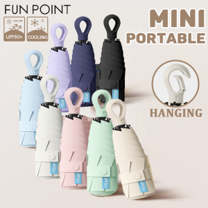 FUN POINT 12 ribs mini portable Sun / Rain Umbrella UV Folding Umbrella with buckle Hangable Pocket Umbrella