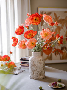 ดอกไม้ปลอม อุปกรณ์ตกแต่งบ้าน สไตล์นอร์ดิก ดอกไม้สีแดงและม่วง อุปกรณ์ตกแต่งบ้านแบบเรียบง่ายและหรูหรา ดอกไม้แห้งและผ้าไหม