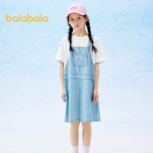 Balabala Girls Summer Dress For Children 2024 New Cuhk Childrens Fake Two Quick Drying Imitation Denim