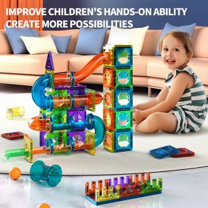 Light Magnetic Tiles Building Blocks for Kids 3D Clear Educational STEM Building Toys Magnetic Marble Run Blocks Toys for Kids