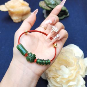 Q818 Vòng cáp lu thống ngũ điếu cỏ 4 lá Ngọc Bích không kén mệnh - Phong Thuỷ TUDO P