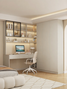 PAMEDI | Corner Integrated Study Desk With Bookshelf And Glass Door
