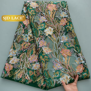 Vải Ren Lưới Cao Cấp SJD LACE Đính Sequin Pháp Họa Tiết Hoa Nigeria Châu Phi Chất Lượng Cao Dùng May Váy Dự Tiệc Nữ 2025