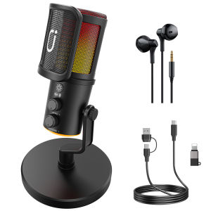 USB/XLR Dynamic Microphone for Podcast Recording PC Computer Gaming Streaming Mic with RGB Light Mute Button Headphones Jack