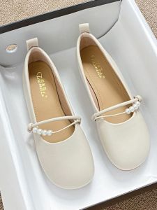 รองเท้าแตะหนังแกะ ส้นแบน ทรงหัวมน ดีไซน์เรียบง่าย รองเท้าแตะสไตล์ฝรั่งเศส รองเท้าแตะผู้หญิง สไตล์นางฟ้า รองเท้าแตะส้นแบน