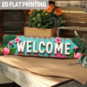 1pc Metal Flamingo Sign - Tropical Rustic 2D Flat Welcome Decor with Pink Flamingos & Green Leaves for Bedroom Living Room