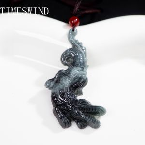 TIMESWIND Natural Original Myanmar A-type Jade Black Crocodile Three-D Pendant Personalized Men Necklace for Gift with Certificate