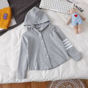 Girls Spring Autumn Thin Hooded Open Cardigan Jacket Childrens Clothing Cotton Blend Fabric Casual Style round Neck Single Button