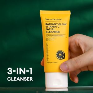 VIBRANT GLAMOUR 3-in-1 Radiant Vitamin C Facial Cleanser Deep Cleansing Acne Fighting Brightening With Centella Amino Acids and Antioxidant Niacinamide Refined Skin 60g