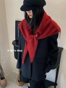Early Autumn Woolen Shawl Womens Stylish Comfortable Warmth Atmosphere Shaping Decoration Pure Color Scarf Korean Style Winter Spring Use