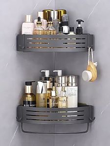 -SG Seller-Wall mounted space aluminum storage rack/perforation-free bathroom triangle basket/Toilet corner rack