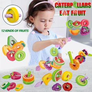 Montessori Fruit Threading Toy for Toddlers – 12PCS Caterpillar Fine Motor Skills Toy for Kids Ages 1-3