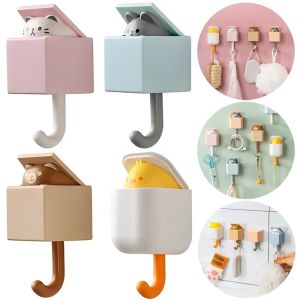 Creative Cute Hidden Cat Wall Hooks Hanger for Clothes Hat Scarf Key Cute Animals Hanger Rack Free Punching Wall Decoration Hook