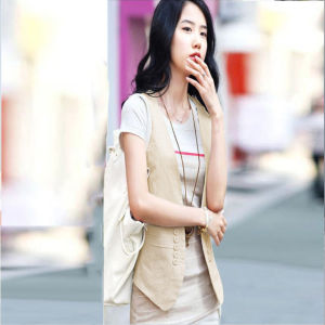 Spring Summer 2024 Womens Short Pure Color Vest Jacket Casual Sweet Style Polyester Fiber Fill Double Button Closure Top