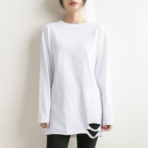 Stylish Long Sleeve round Neck White T-Shirt Womens Fashionable Sweatshirt Inner Wear Layered Split Base Shirt Top