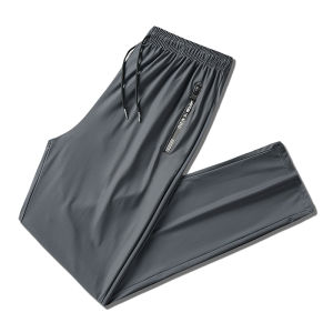 Mens Summer Ice Silk Elastic Quick Dry Loose plus Size Sport Casual Drawstring Ultra Thin Breathable Long Pants Outdoor Camping Travel Gear