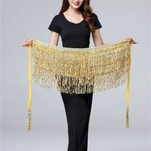 Belly Dance Waist Chain New Glitter Layer Tassel Waist Cover Indian Dance Performance Practice Strap Hip Scarf Skirt Waist Scarf