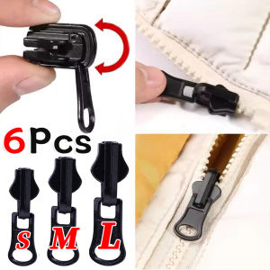 6Pcs Double Sided Rotating Rail Zippers Metal Zipper Heads Replacement 3 Sizes Zipper Repair Kit For Jacket Dress Bag Sewing Tool