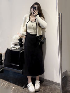 พลัสไซส์ ถัก เสื้อกั๊ก และ คาร์ดิเกน ชุด ผู้หญิง แฟชั่น พรางหุ่น เสื้อท่อนบน Ensemble ฤดูใบไม้ร่วง อินเทรนด์ เดินทางสไตล์แขนยาวคอกลม