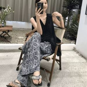 Quần Ngủ Lụa Cotton Cạp Cao Mùa Hè Mỏng Cho Nữ Quần Dài Thường Ngày Mùa Xuân Quần Đi Biển Quần Dài Máy Lạnh