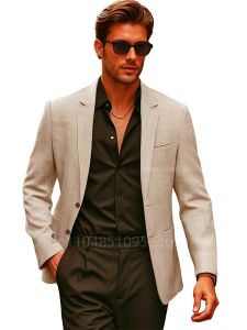 Beige/Blue Men Suit Linen Blazers Business Casual Suit Jacket Summer Coats New Spring Formal Wear Slim Fit Notch Lapel Blazers