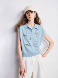 Toyouth | Polo Collar Ice Silk Embroidered Sweater