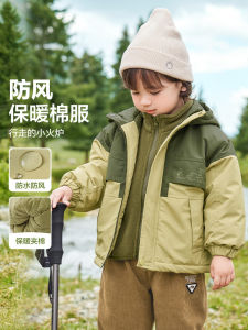 Thickened Spring Autumn Jacket for Boys Cute Childrens Cotton Padded Coat Stylish Outwear Casual Polyester Fiber Zipper Closure Hat Included