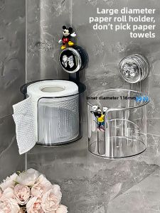 Bathroom Wall-Mounted Toilet Paper Holder Suction Cup Toilet Paper Box European Style Pure Color No Drilling Required Paper Tube