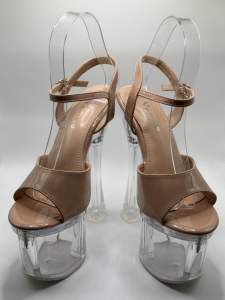 Elegant Pageant Glass Heels 7inches nude and black color 35-40 sizes