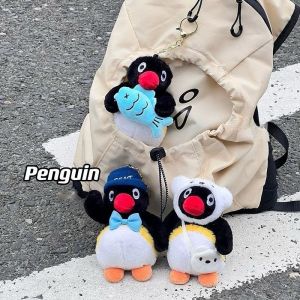 Cartoon Tourist Hat Penguin Keychain Cute Pingu Plush Key Ring for Girls Gifts Creative School Bag Keychain